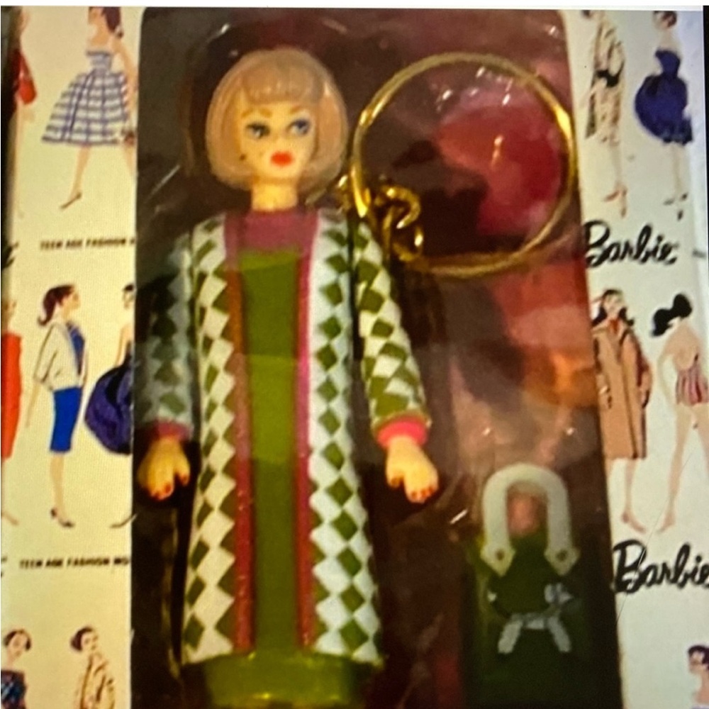 Barbie Doll in Green and Pink Geometric Coat key chain
